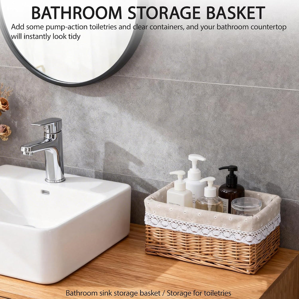 Rectangular Wicker Storage Basket with Removable Liner (Large)