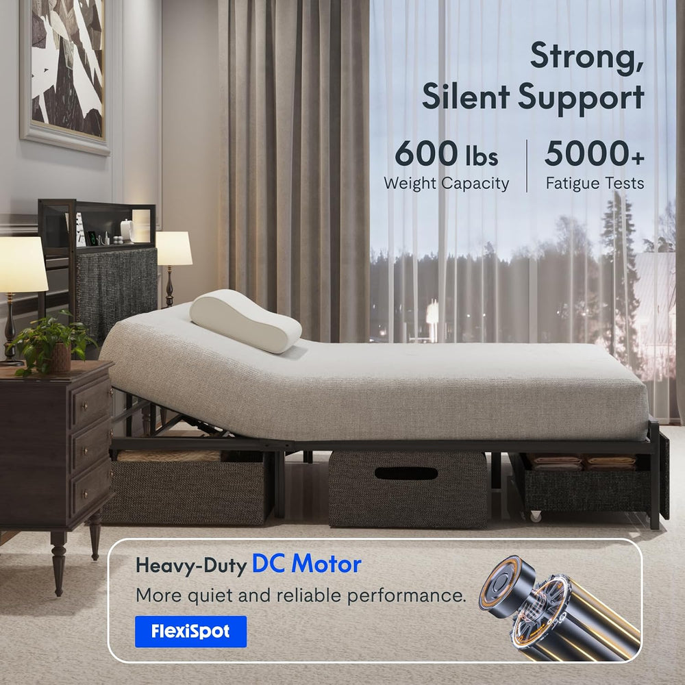 FLEXISPOT Queen Adjustable Bed with Storage Headboard and Charging