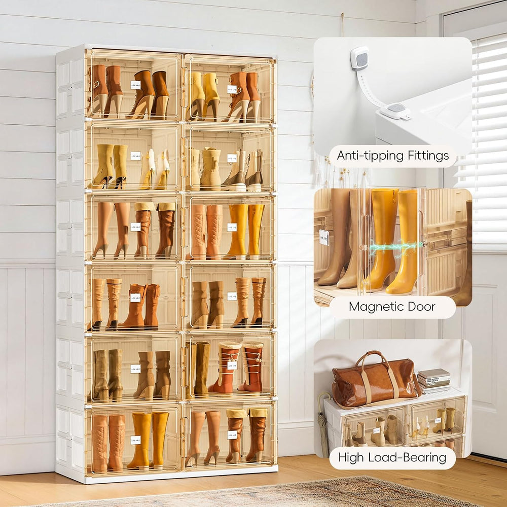 JEKO&JEKO Foldable Boot Storage Cabinet with Magnetic Doors,6-Tier Double...