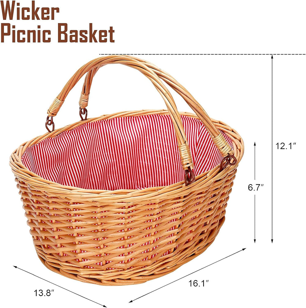 Large Wicker Basket with Handle, Empty Willow Basket,16 Inch,Red
