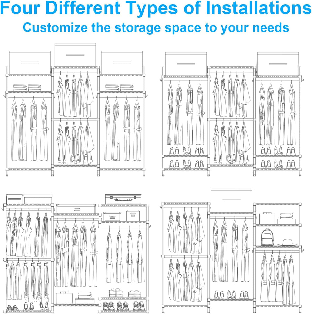 Ulif E13 Pro Heavy Duty Clothes Rack（With 4 Hanger Rods & 8 Shelves） Free...