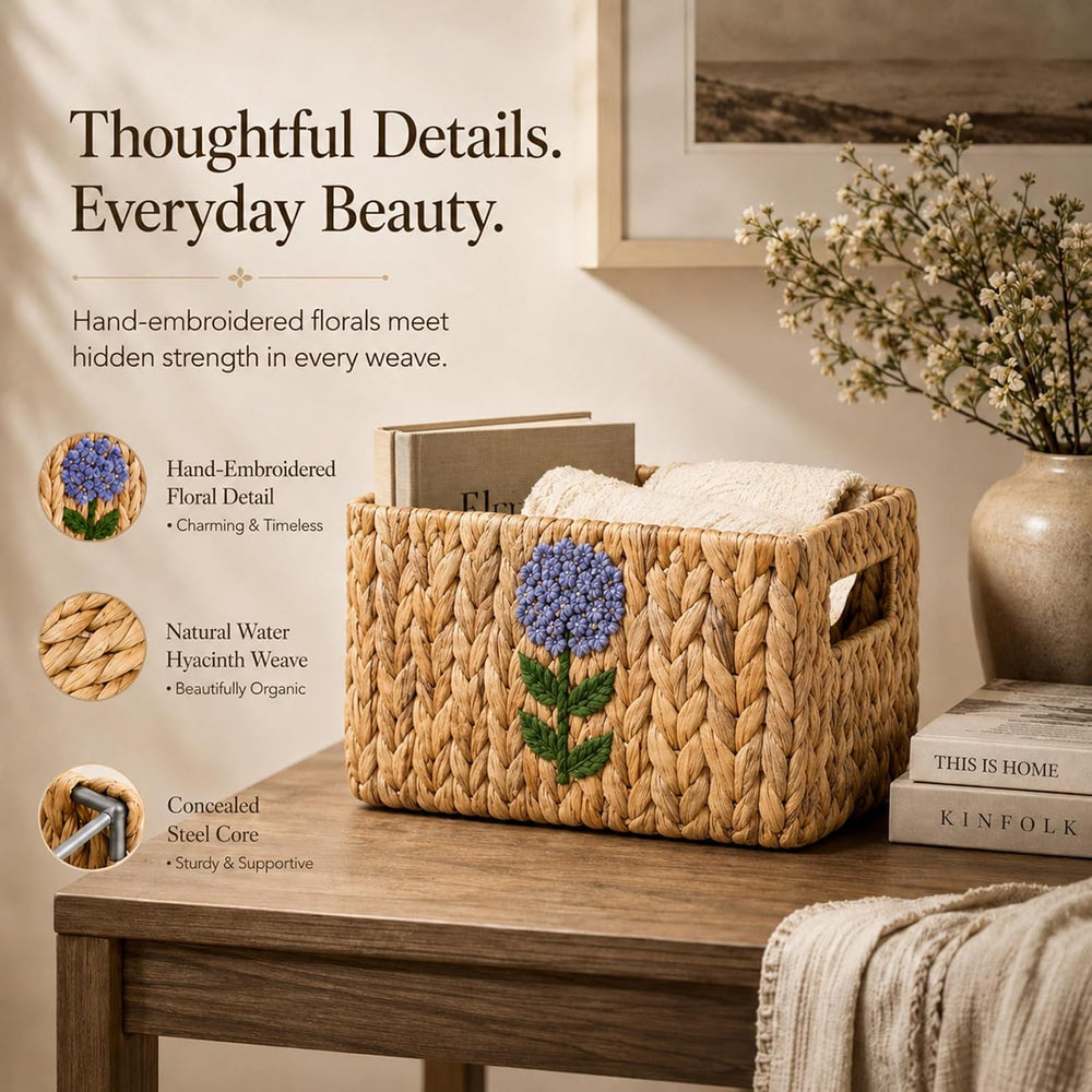 Water Hyacinth Woven Decorative Baskets - Pantry Organizers and Storage | Set...