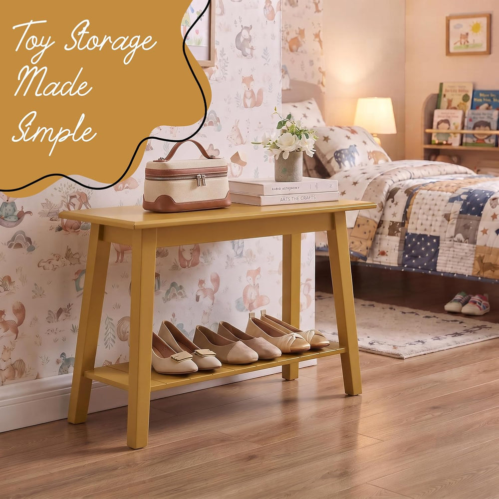 Kings Brand Wood Entryway Shoe Bench with Storage Shelf, Honey Mustard