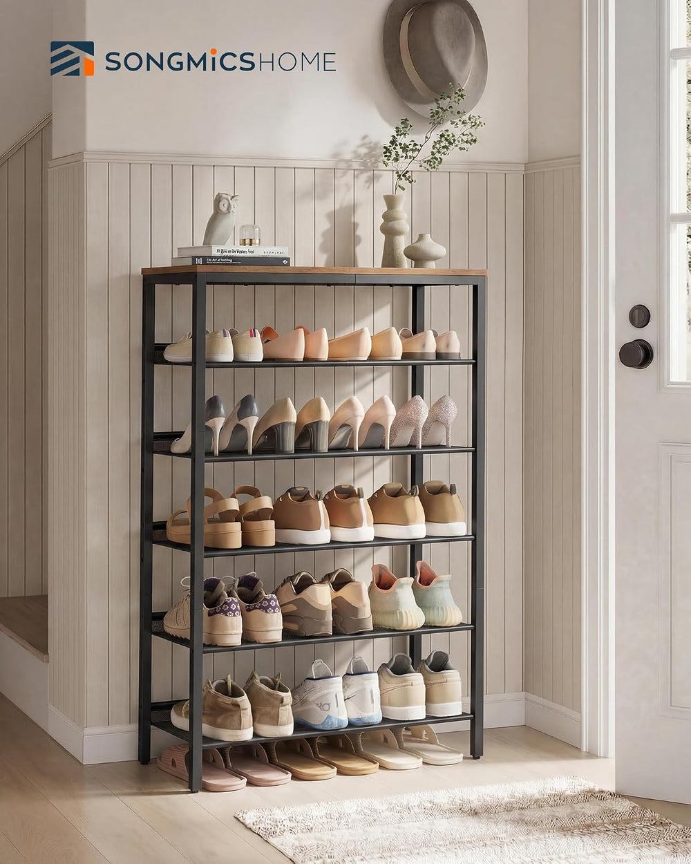 SONGMICS HOME 6 Tier Shoe Storage Organizer, Freestanding Shoe Rack, Dense Me...