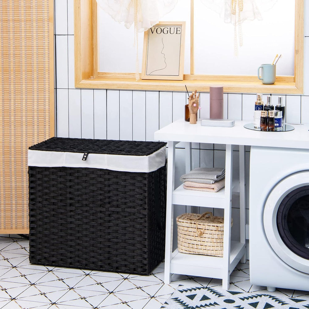 GOFLAME Laundry Hamper with Lid and Wheels, 125L Hand Woven Rattan Laundry Ba...