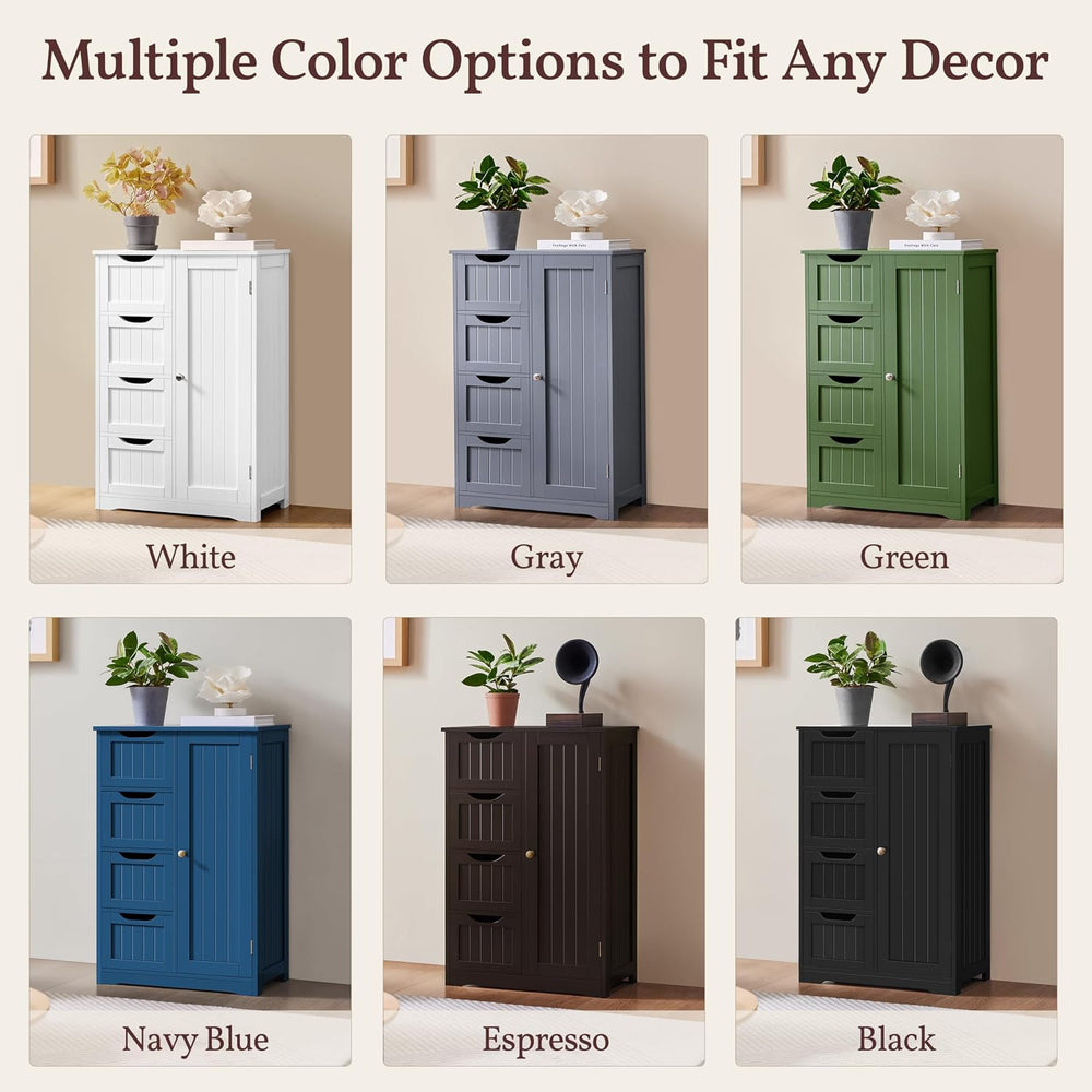 Yaheetech Small Bathroom Storage Cabinet with 4 Drawers & Door, White