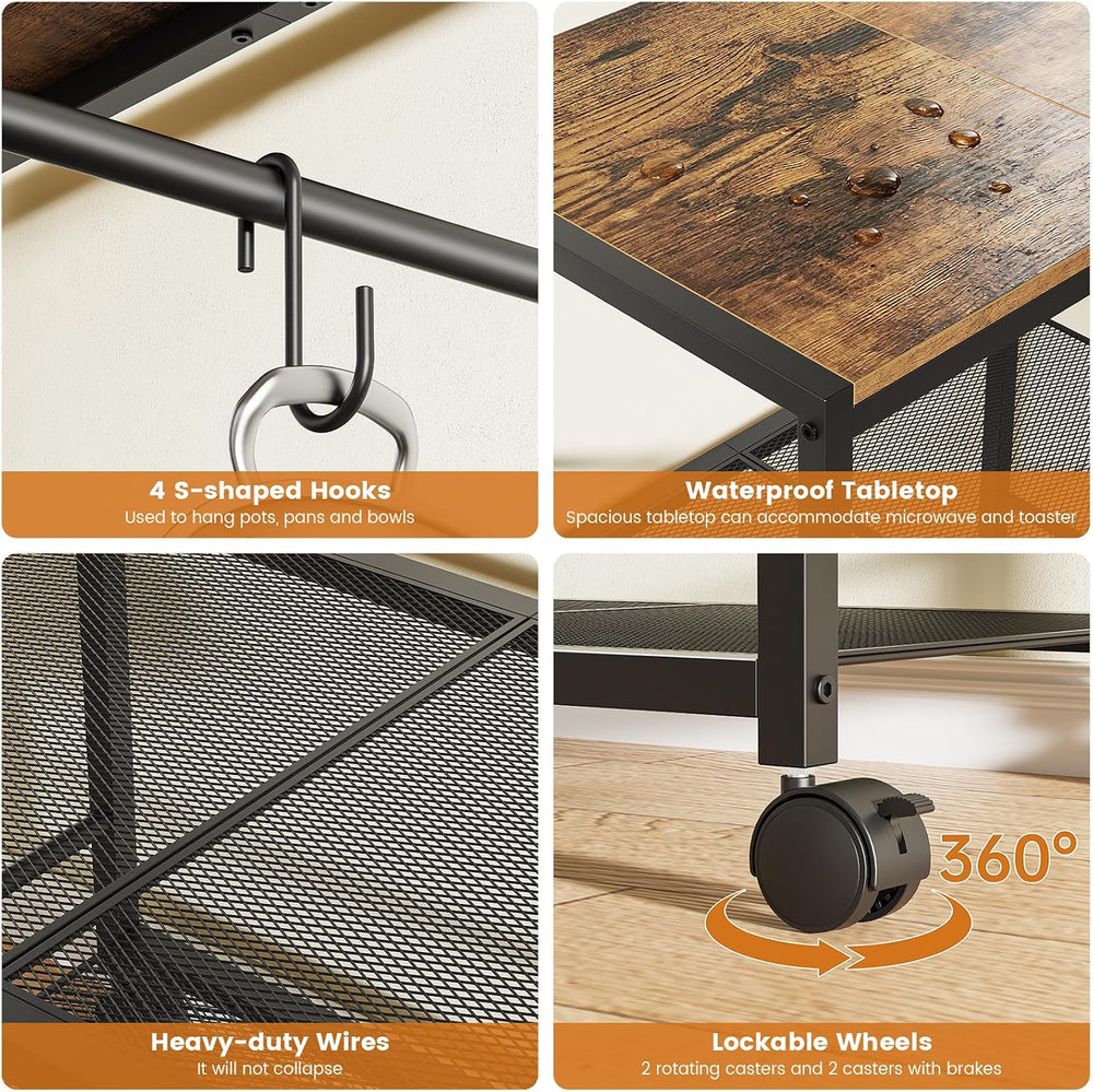 3-Tier Microwave Stand, Kitchen Microwave Cart with Adjustable Shelf