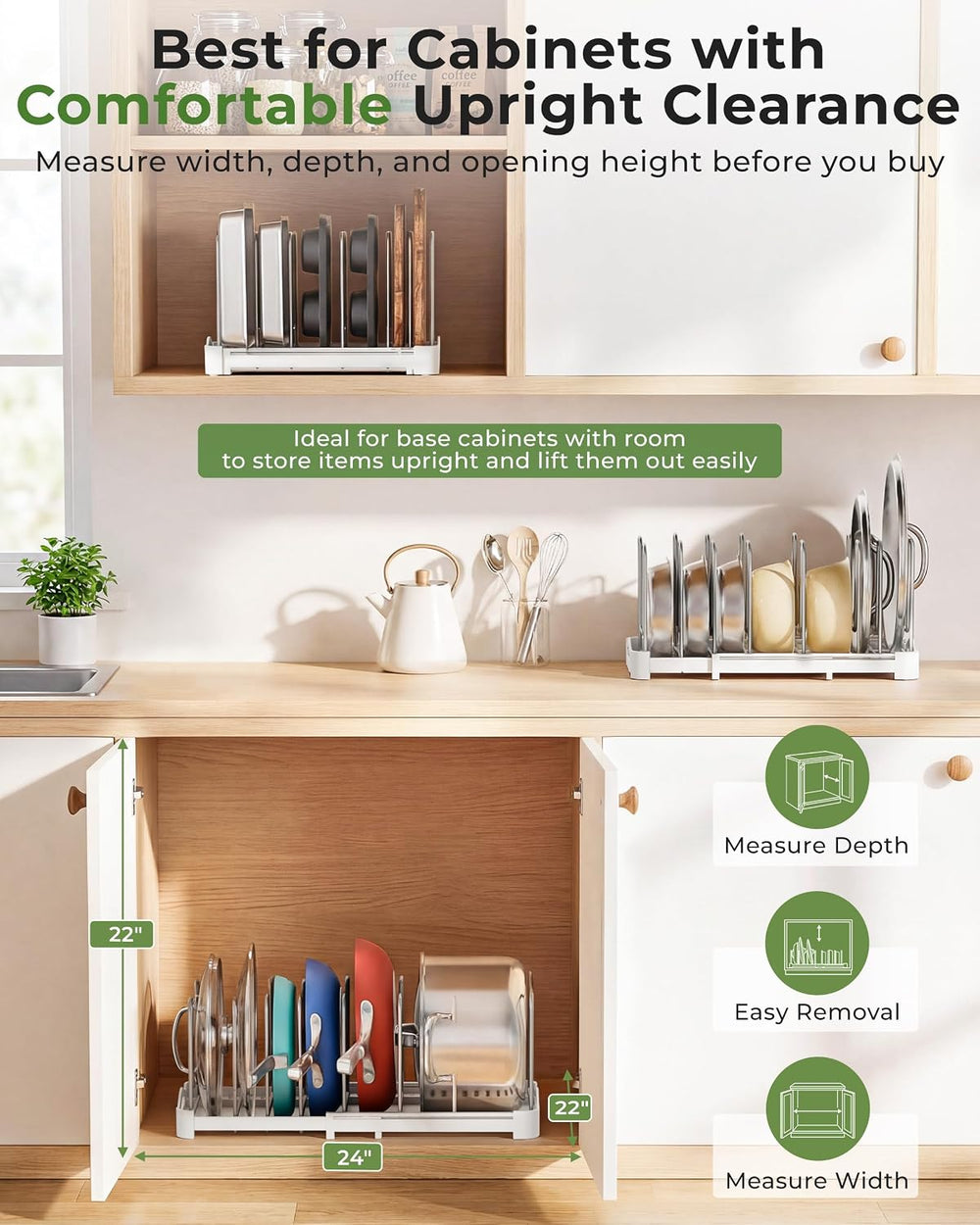 EVERIE Adjustable Cabinet Organizer for Pot Lids, Bakeware, Cookie Sheets &am...