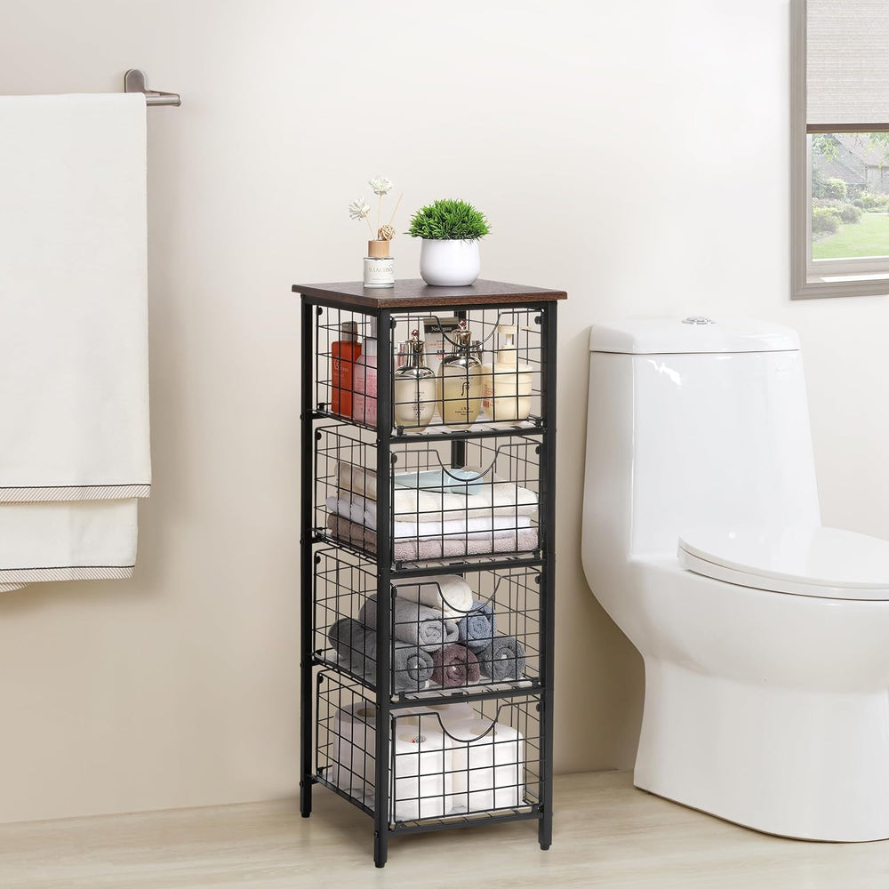 DINGTAI 5-Tier FreeStanding Storage Shelves with 4 Pull-Out Baskets,Bathroom ...
