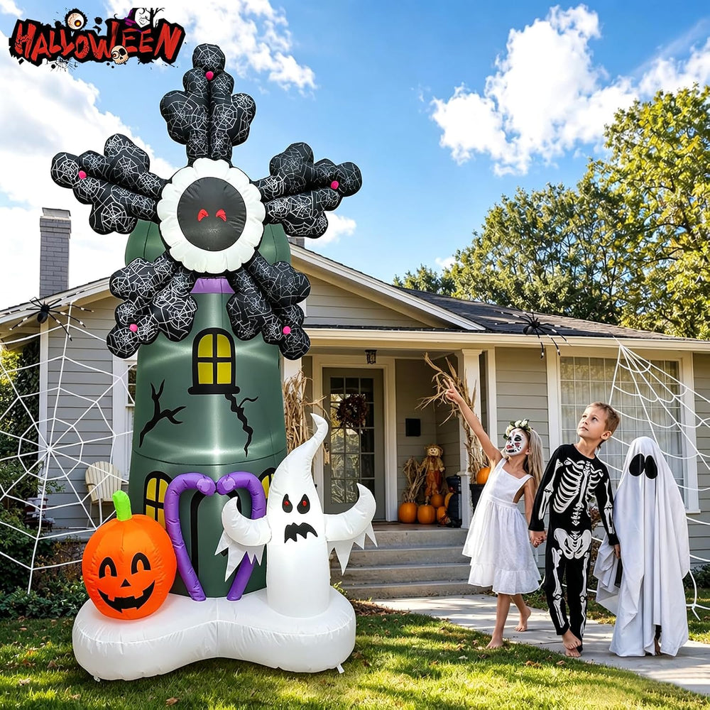 8FT Halloween Inflatables Rotating, Giant Blow up Yard Decorations with Pumpk...