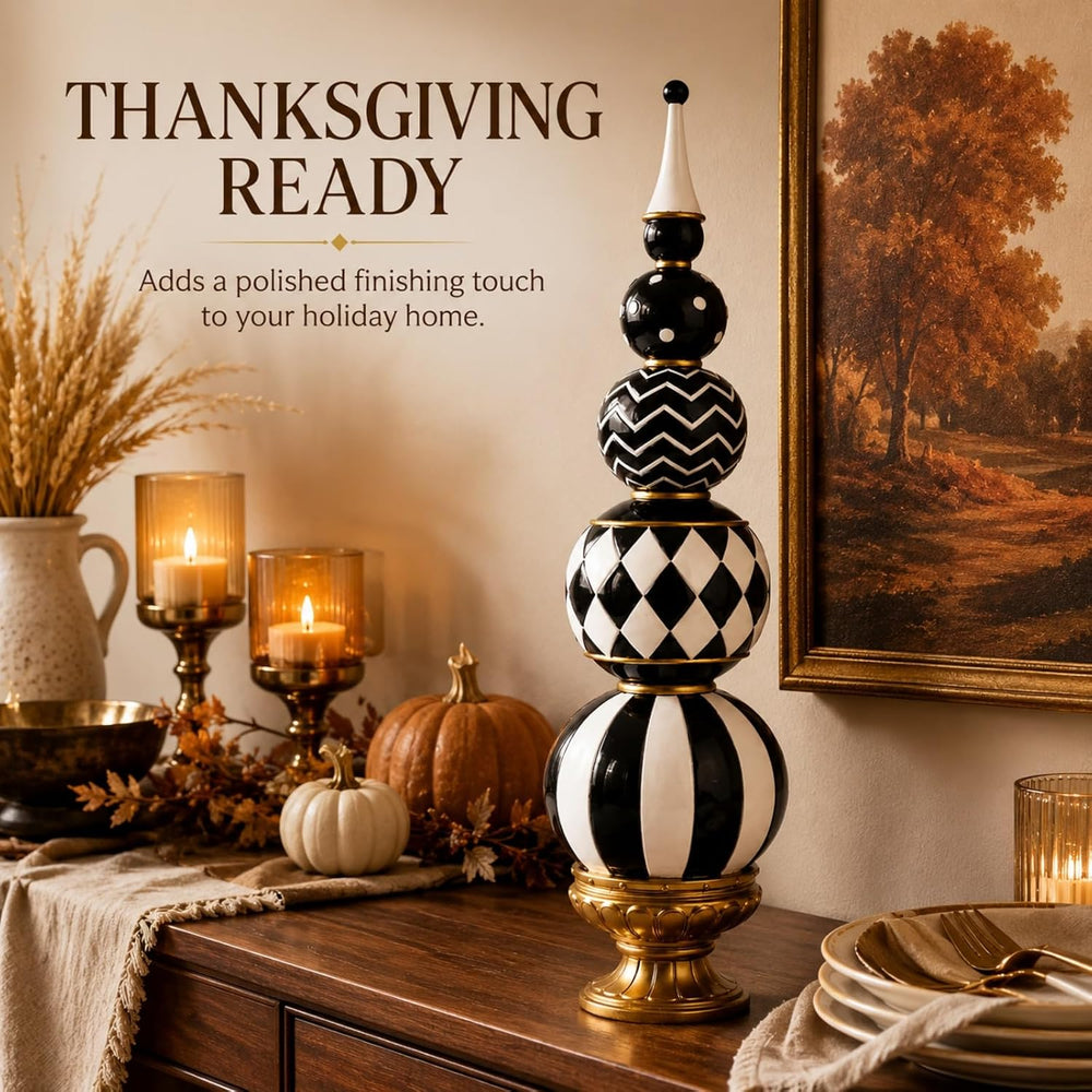 15.7" Black White Checkered Home Decor for Fall, Halloween Table