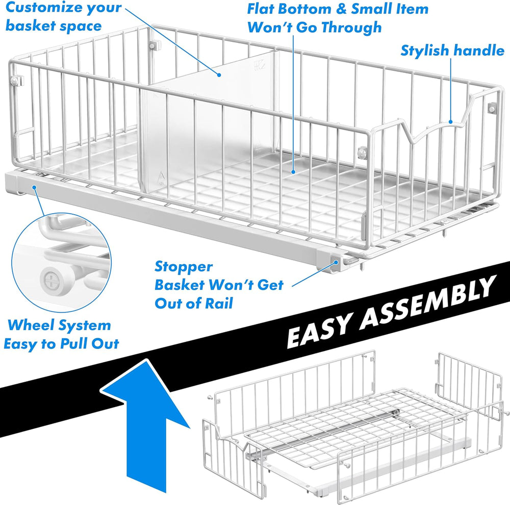Simple Houseware Pull-Out Cabinet Sliding Basket, 17.2Dx9.7Wx5H, White