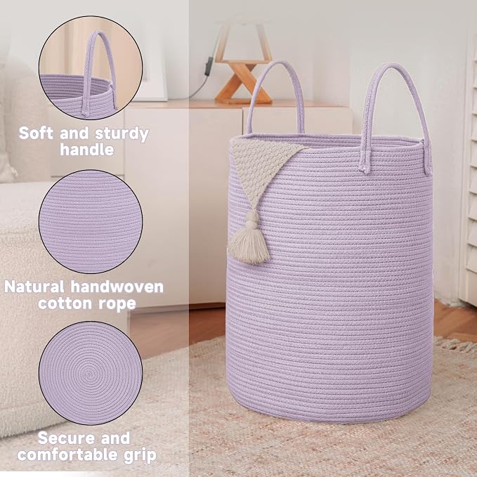 Large Woven Laundry Basket Hamper, 100L Cotton Rope Storage Bin