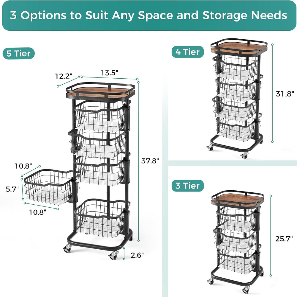 5 Tier Rotating Kitchen Storage Cart, Fruit Vegetable Potato Rack Stand