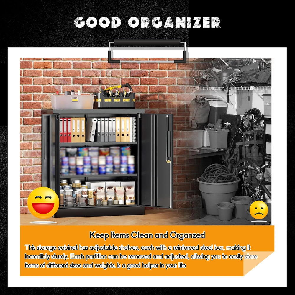 Metal Garage Storage Cabinet,36" Black Lockable Metal Cabinets with 2 Do...