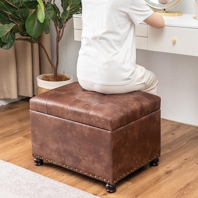 Joveco Leather Storage Ottoman, Foot Rest Stool