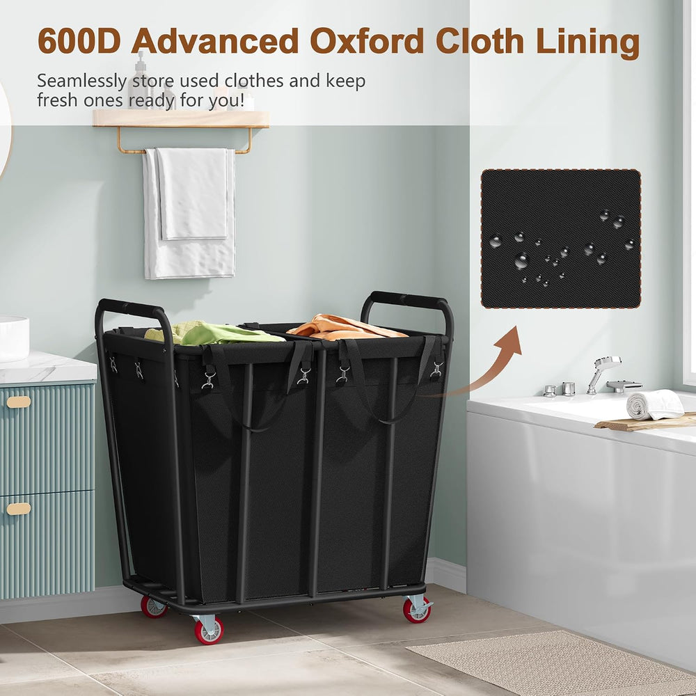 Hoctieon 2 Section Laundry Sorter Cart, 400L Rolling Hamper with Wheels, Indu...