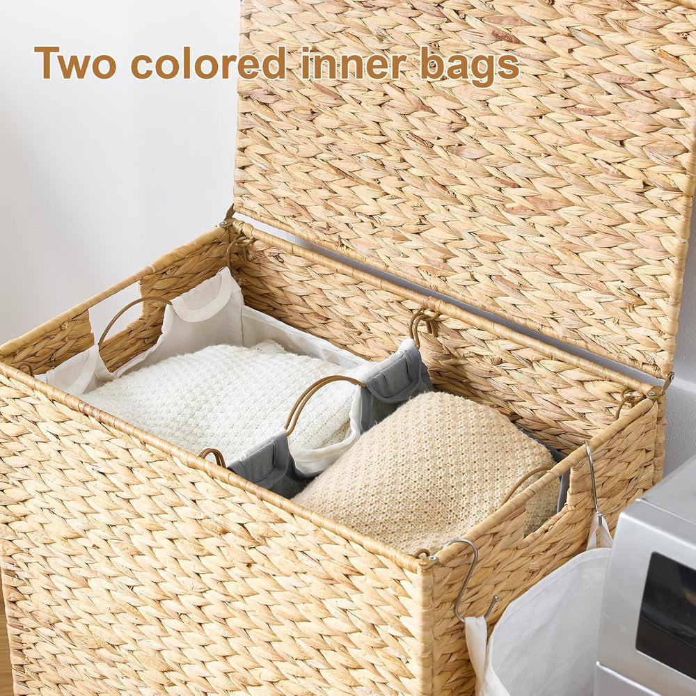 Laundry Hamper with Wheels, 40.92 Gallon(155L) Water Hyacinth Laundry Basket ...