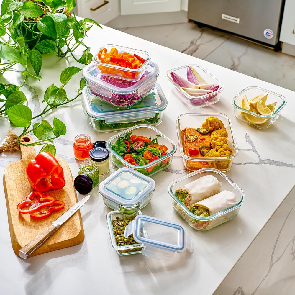 40pc Set Glass Food Storage Containers & Bowls with Airtight Lids - Leakp...