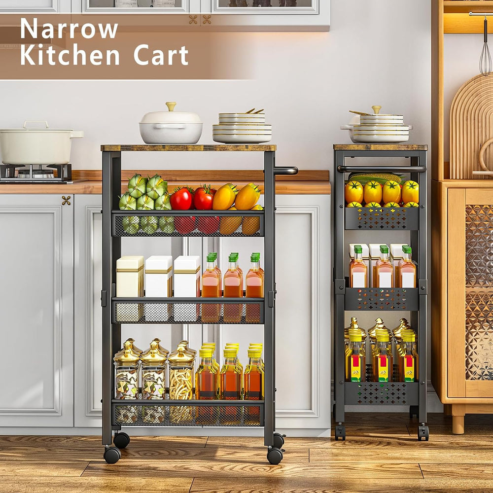 Slim Storage Cart with Wheels, 4 Tier Narrow Organizer, Metal Frame