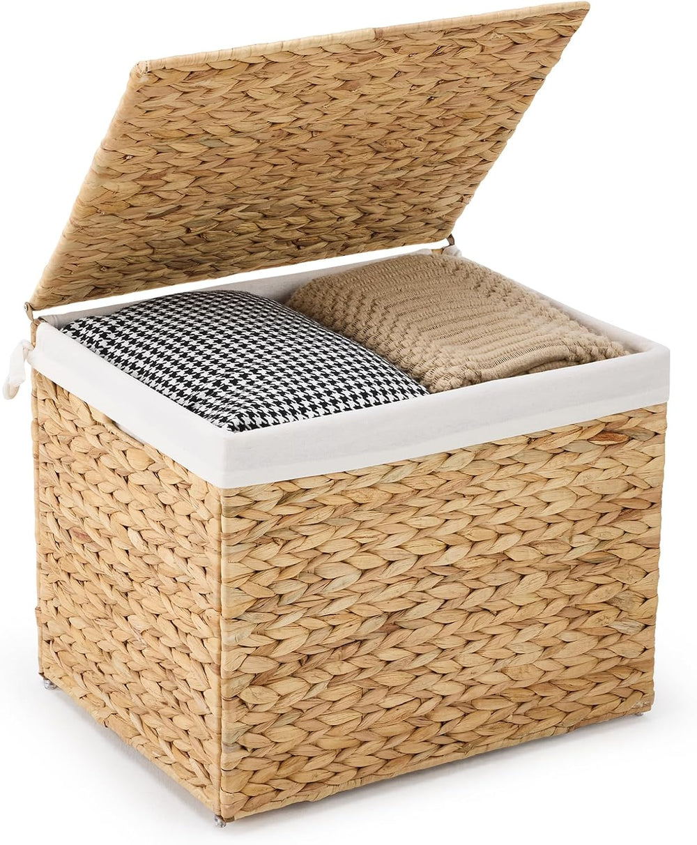 Water Hyacinth Storage Basket with Lid, 21.1 Gallon (80L) Wicker Shelf Basket...