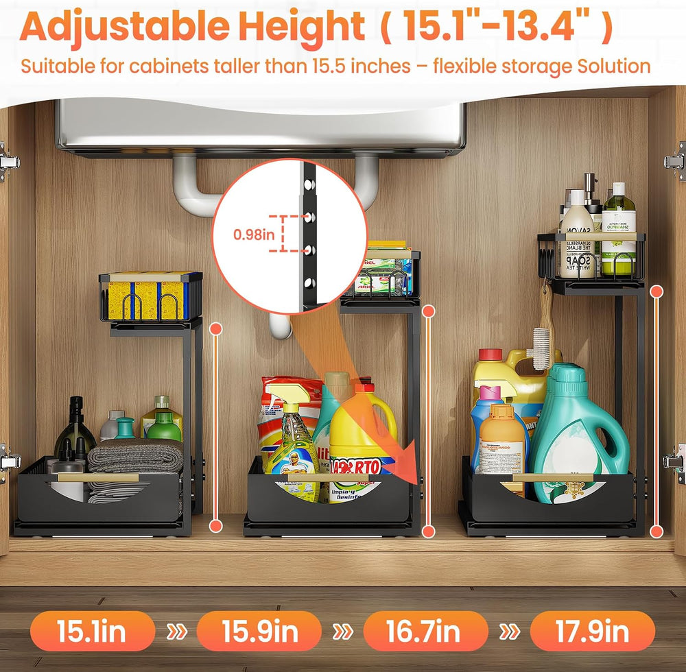 Under Sink Organizer and Storage for Bathroom and Kitchen - 2 Pack 2 Tier