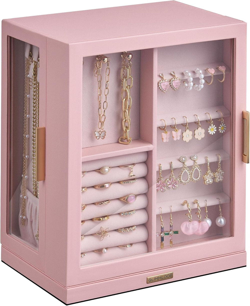Glimmloop 360° Rotating Jewelry Box with 5 Drawers, Spacious Vertical Jewelry...