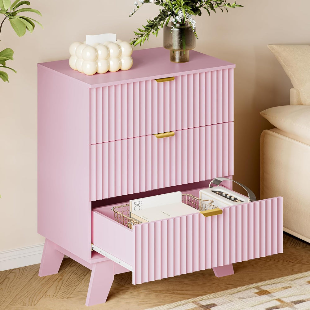 BORNOON Fluted 3 Drawer Dresser, 30.3" Tall Compact Modern Boho Chest of...