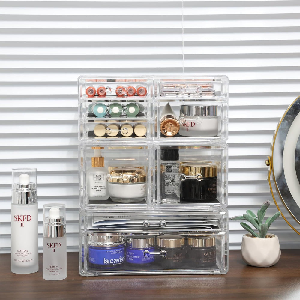 Cq acrylic Clear Stackable Storage Drawers,Plastic Makeup Organizer and Bathr...