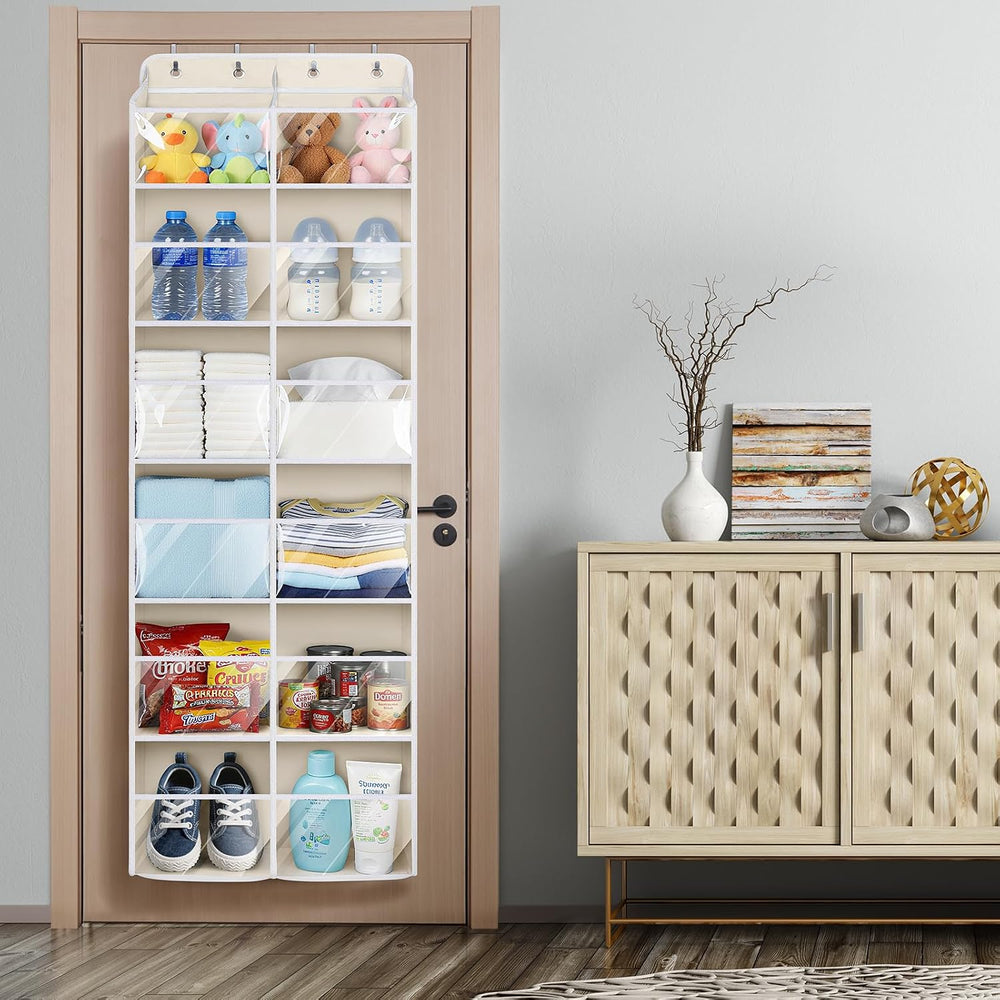 Univivi Hanging Door Organizer, 6 Tiers Large Over Door Storage, Beige