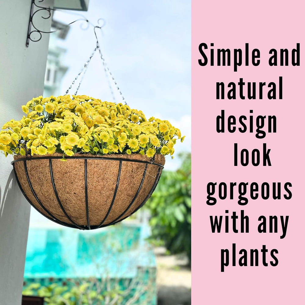 LaLaGreen Metal Hanging Baskets (18 in, 2 Pack) Black Coco Liner Planters