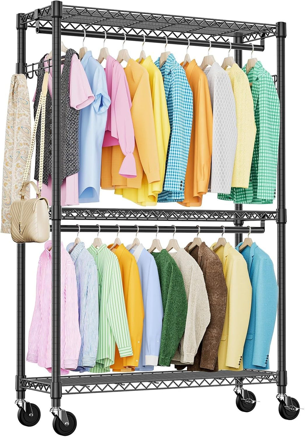 IZEUK 3 Tier Heavy Duty Rolling Garment Rack Wire Clothes Rack