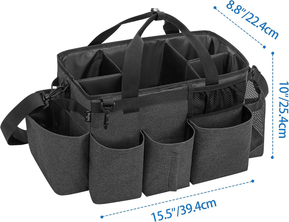 LoDrid Wearable Cleaning Caddy Bag with 4 Foldable Dividers, Black