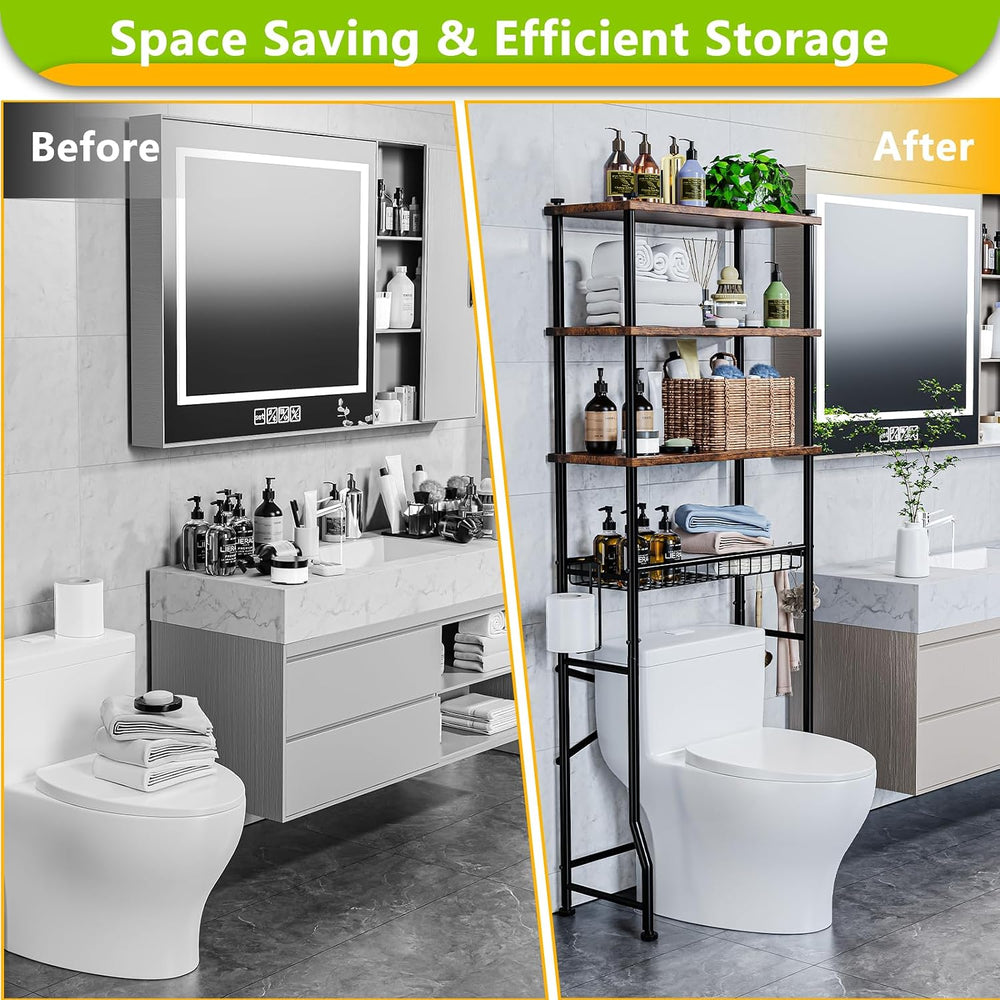 Over-The-Toilet Storage Shelf,4-Tier Bathroom Organizer Cabinet Rack And Stor...