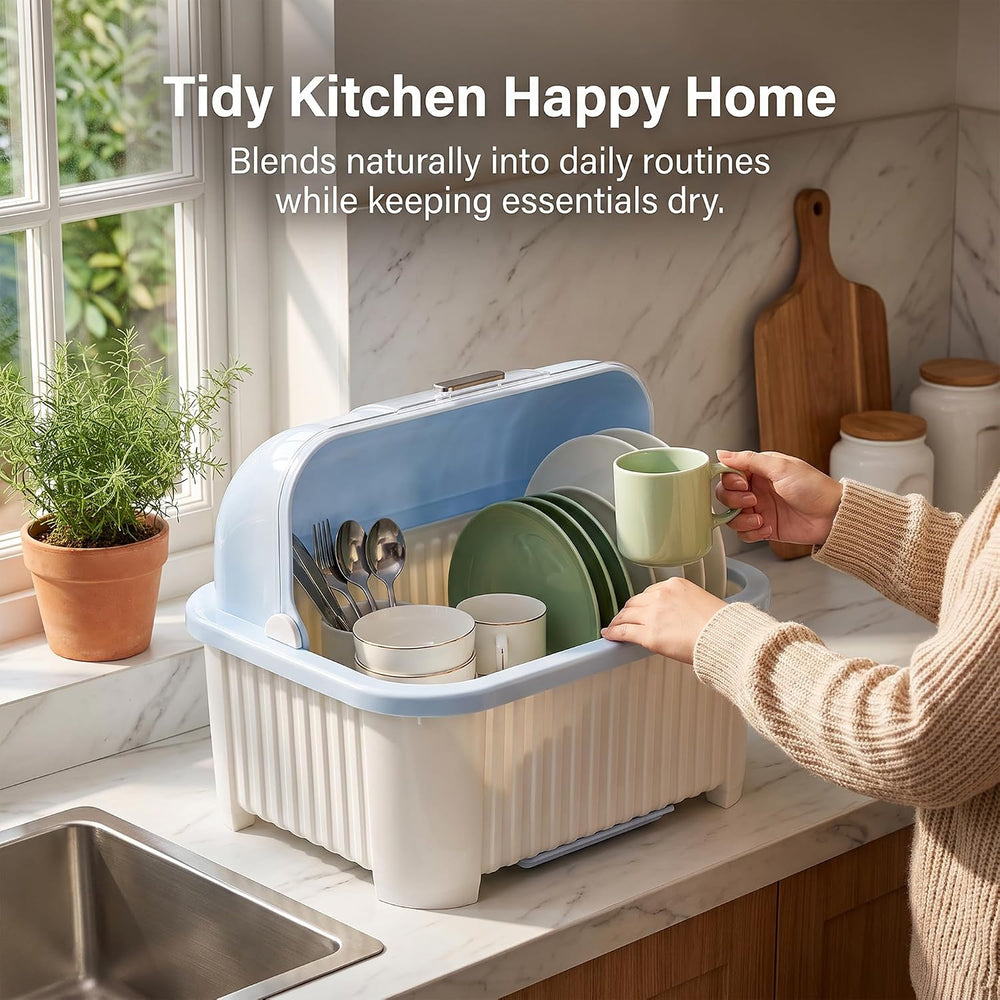 PureBox Large Capacity Dish Drying Rack and Drain Board with Flip-Up Lid Cove...