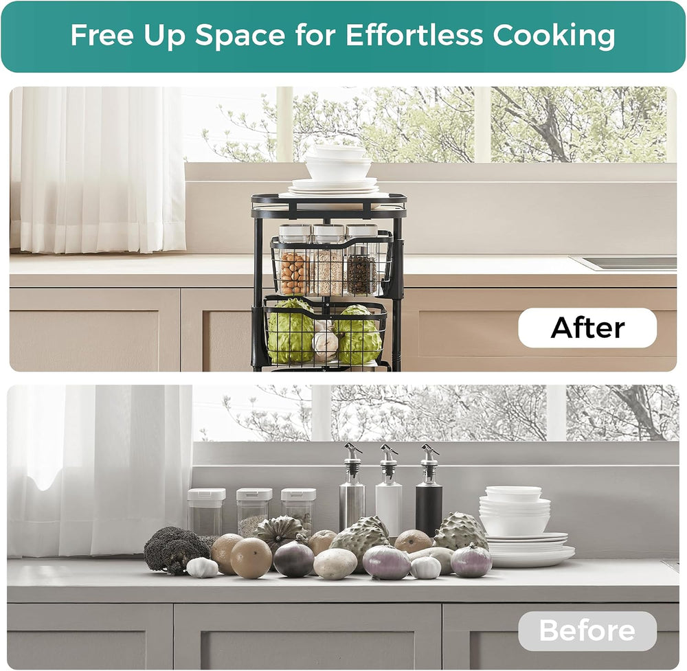 5 Tier Rotating Kitchen Storage Cart, Fruit Vegetable Potato Rack Stand