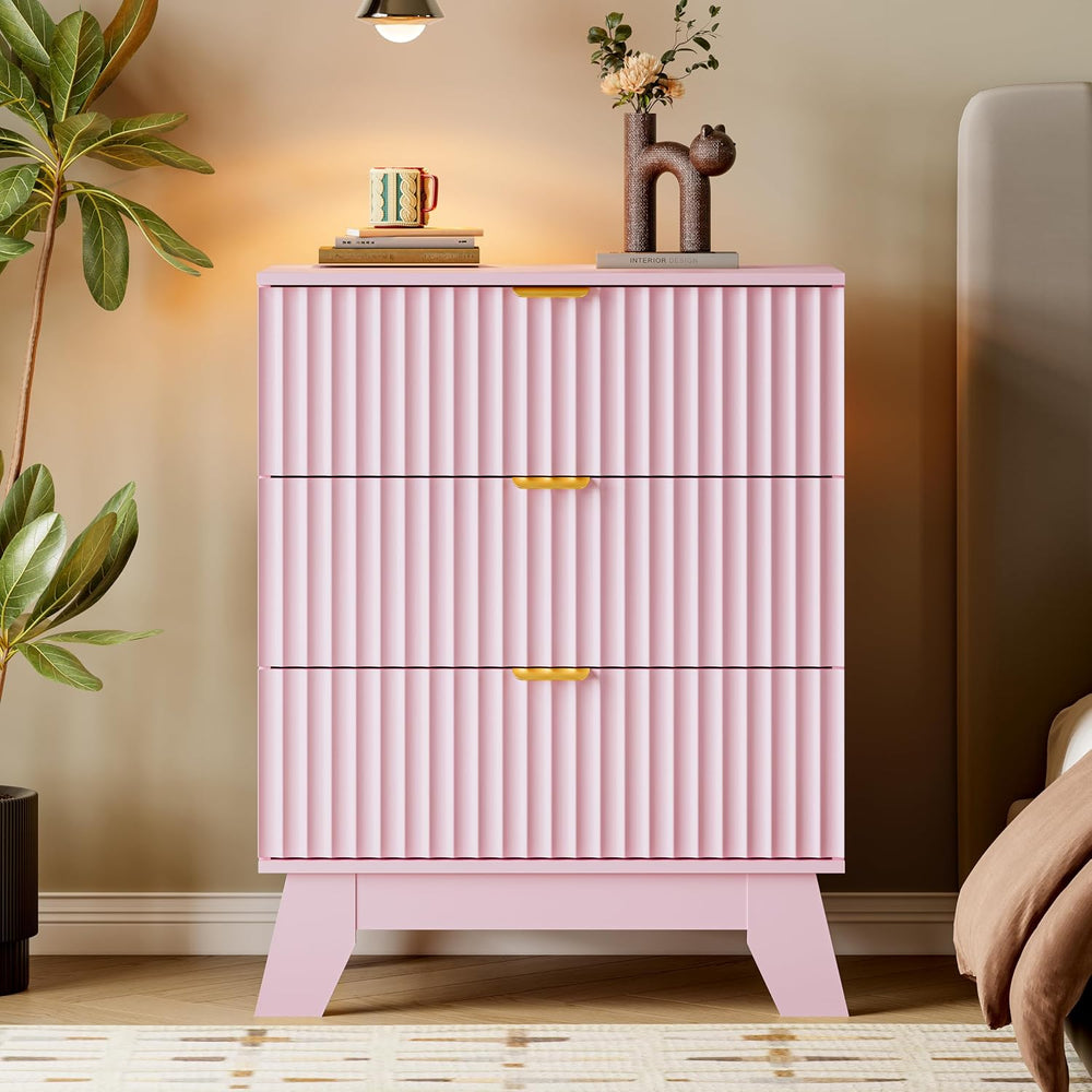 BORNOON Fluted 3 Drawer Dresser, 30.3" Tall Compact Modern Boho Chest of...