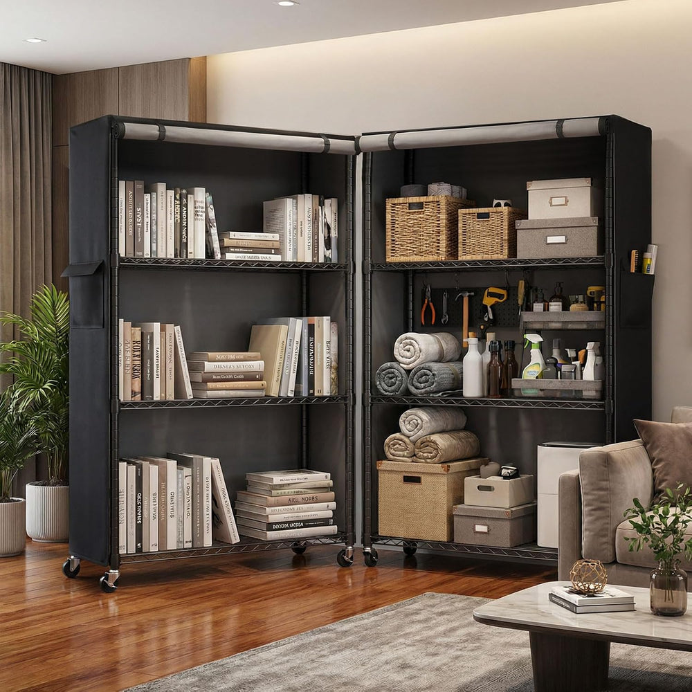 Storage Shelves with Cover & Wheels, 36" W x 14" D x 63" H