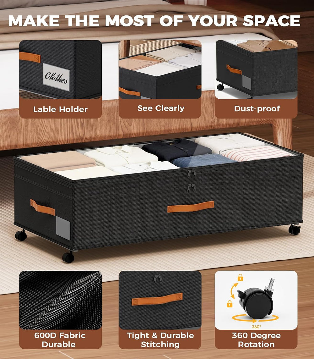 Under Bed Storage with Wheels, 35.5 inches Underbed Storage Large Capacity Un...