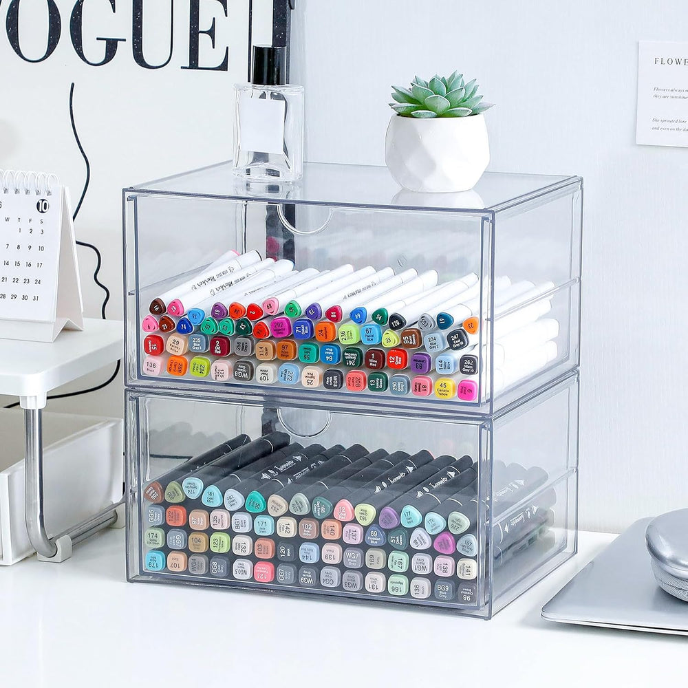 Clear Plastic Drawer Organizer, 2 Pack, 2 Drawers