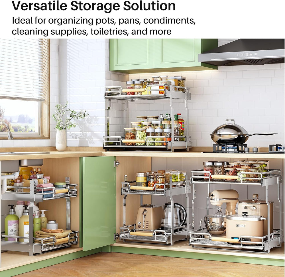 Pull out Cabinet Organizer, 2 Tiers 17"W X 21"D, Heavy Duty Smooth ...