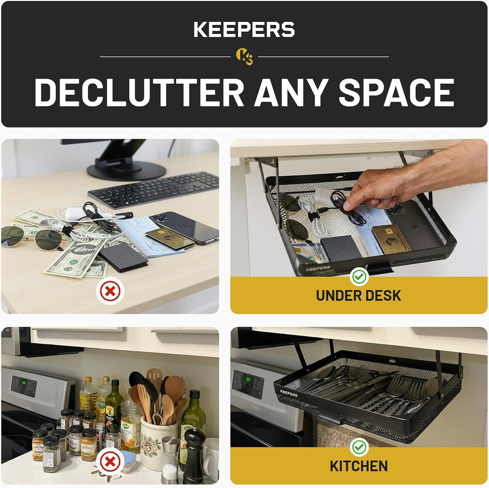 KEEPERS Anything Keeper — Compact 11x10in Under-Cabinet Slide-Out Drawer, Hid...