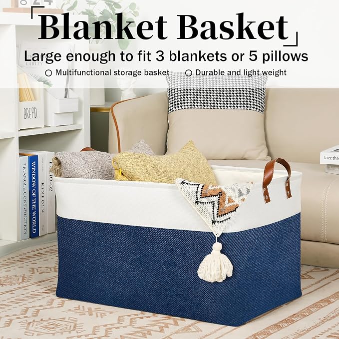 DULLEMELO 2-Pack Extra Large Blanket Basket Fabric Storage Baskets