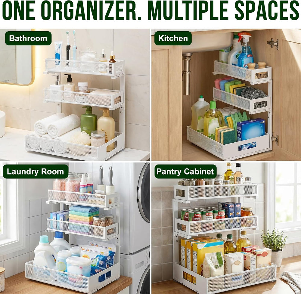 3 Tier Under Sink Organizer for Bathroom, Pull Out Drawers, 2 Pack