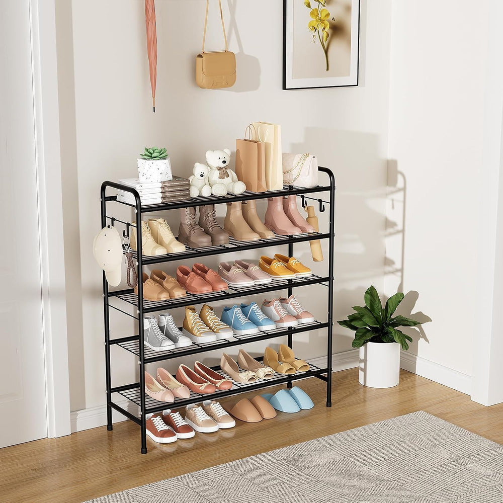 VILICK 5 Tier Shoe Rack 33" Wide Metal Shoe Organizer Long Shoe Storage ...