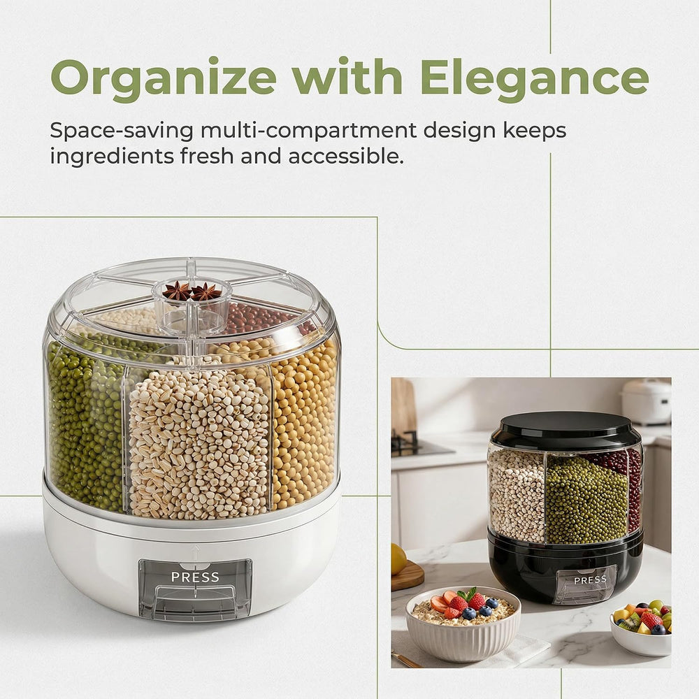 Rotating Grain Storage Bin 6 Grids Rice Container One-Click Output Large Capa...