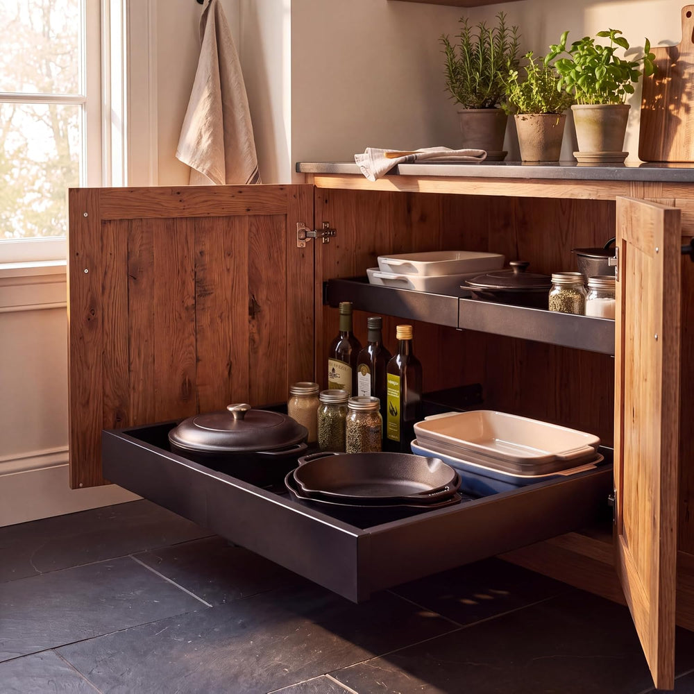 Expandable Pull Out Cabinet Organizer | 4-Way Adjustable Carbon Steel