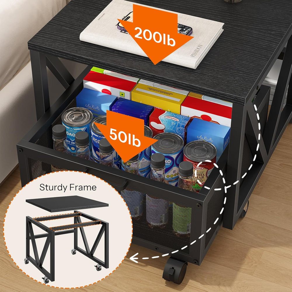 HOOBRO Mini Fridge Stand with Movable Storage Basket, Mini Fridge Cabinet wit...