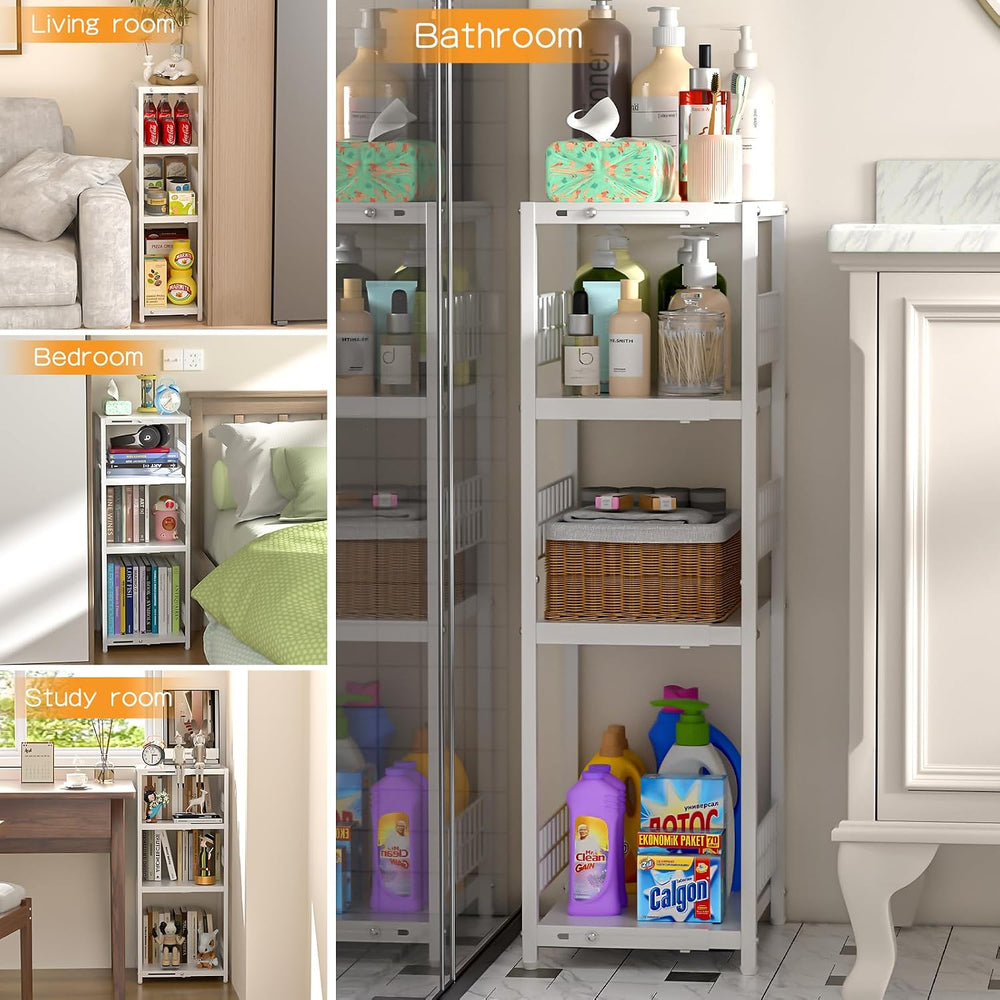 4 Tier Expandable Slim Storage Shelf, Metal Shelving Unit for Bathroom Storag...