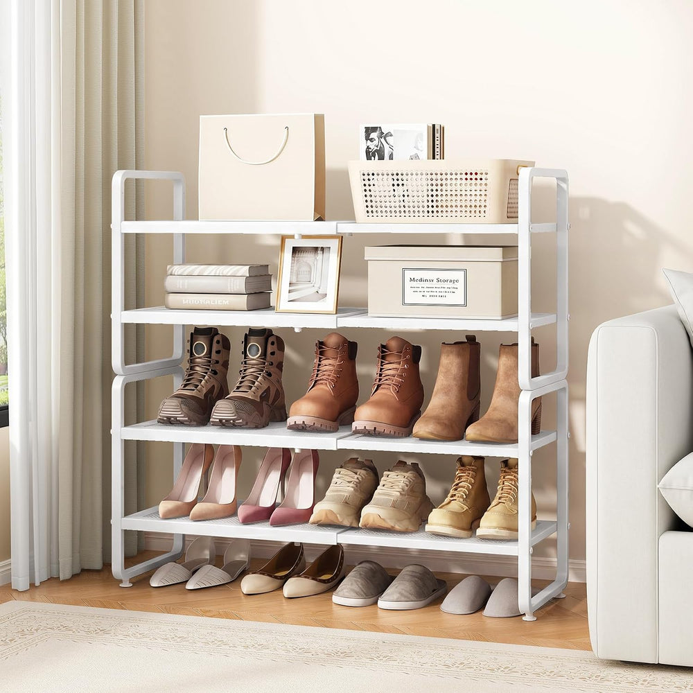 SAYZH Expandable Shoe Rack for Closet, Adjustable Metal Shoe Organizer with S...